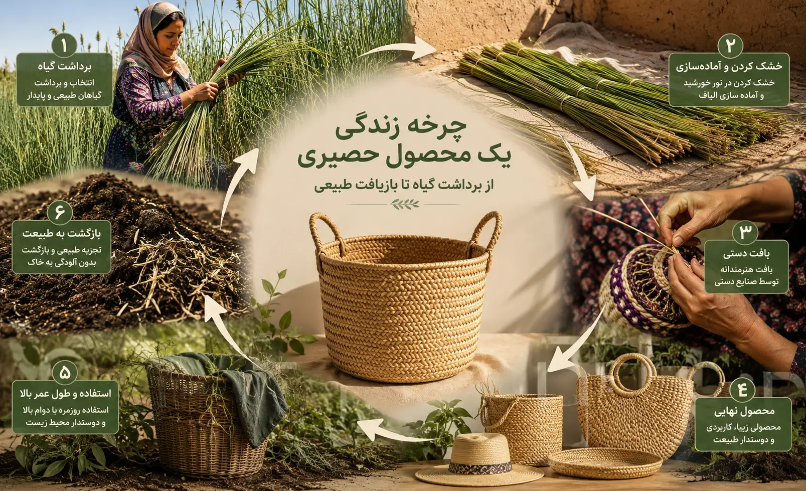 چرخه زندگی محصولات حصیری از برداشت گیاهان بومی